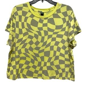 3/$25 Cropped Yellow and Gray Checkered T-Shirt - Size XL